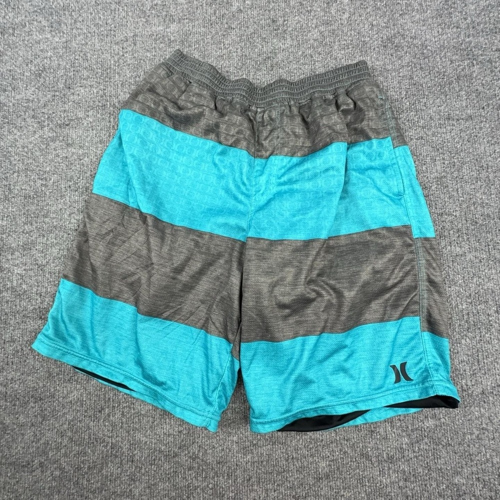 Hurley Mens Medium Blue Striped Mesh Shorts 11 Inseam Athletic Gym A2839-00